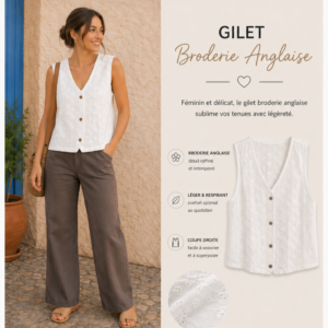Gilet Broderie Anglaise – Mini Collection Été ☀️